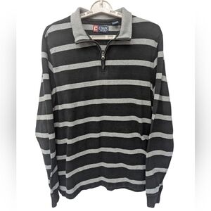 Chaps Size Large Black and Gray Striped Quarter-Zip Sweater